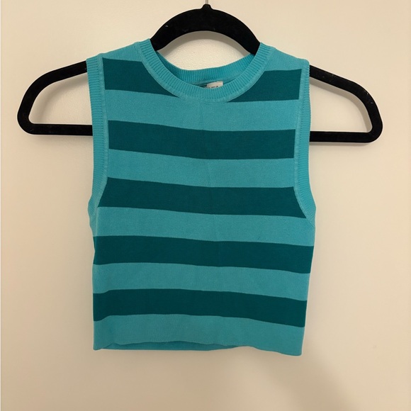 Zara Women’s Sweater Vest Tank Top Blue Teal Stripe Medium - Picture 1 of 3